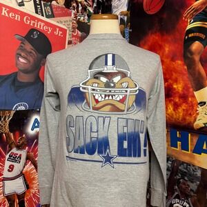 Vintage 90s Dallas Cowboys Looney Tunes Taz Sack Em Long Sleeve T Shirt Sz Small